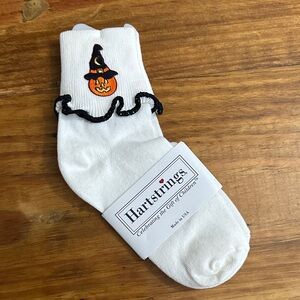 NEW Halloween Hartstrings White Socks with Pumpkin Design